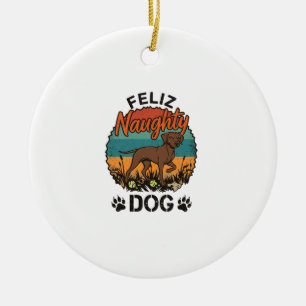 Adorno De Cerámica Feliz Perro Travieso Marrón Retro Sol Huellas De L