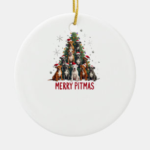 Adorno De Cerámica Feliz Pitmas Pitbull Perro Suéter Feo De Navidad T