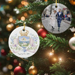 Adorno De Cerámica Feliz | Primer Escudo casado de Navidad<br><div class="desc">Marque la magia de su primera Navidad casada con este elegante adorno escudo acuarela. Con una corona y un castillo regales enmarcados por flores y cintas, el diseño se acentúa con la frase "Feliz eterno después" para un toque eterno y romántico. Este adorno es un bello punto fuerte para celebrar...</div>