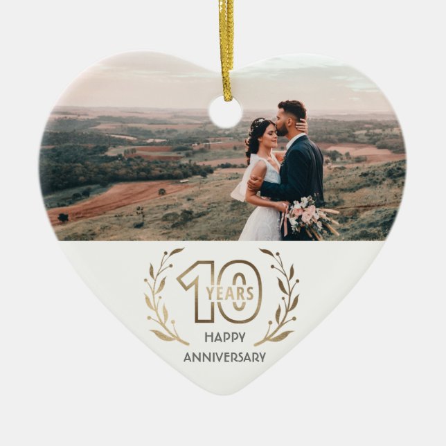 Adorno De Cerámica Feliz regalo de décimo aniversario para pareja (Frente)