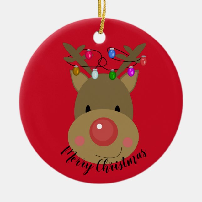 Adorno De Cerámica Feliz reno navideño (Frente)