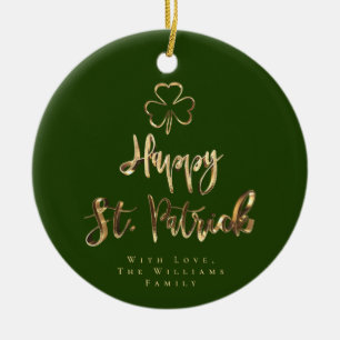 Adorno De Cerámica Feliz San Patrick Shamrock Clover Elegante Verde
