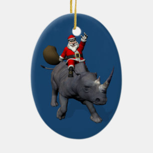 Adorno De Cerámica Feliz Santa Claus al rinoceronte rinoceronte
