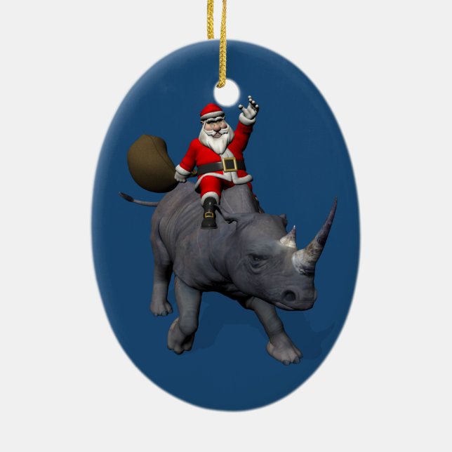 Adorno De Cerámica Feliz Santa Claus al rinoceronte rinoceronte (Atrás)