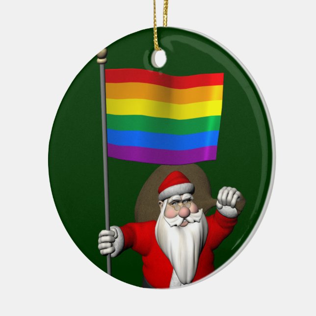 Adorno De Cerámica Feliz Santa Claus con bandera arcoiris (Izquierda)