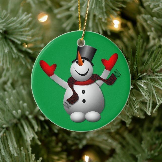 Adorno De Cerámica Feliz Snowman (Árbol)