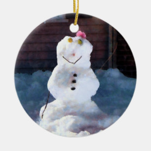 Adorno De Cerámica Feliz Snowman