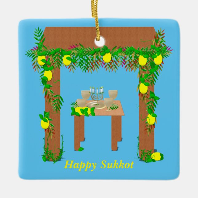 Adorno De Cerámica Feliz Sukkot, personalizado (Anverso)