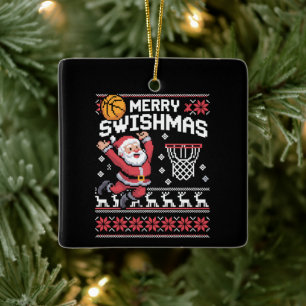 Adorno De Cerámica Feliz Swishmas Baloncesto Feo Navidad Xmas 