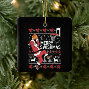 Adorno De Cerámica Feliz Swishmas Baloncesto Feo Navidad Xmas 