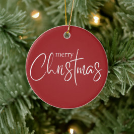 Adorno De Cerámica Feliz tipografía navideña vacaciones rojas moderna