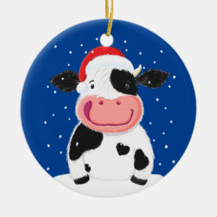 Adorno De Cerámica Feliz Vaca Holstein En La Nieve De Los Navidades