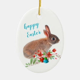 Adorno De Cerámica Feliz vacaciones de conejo de Pascua 