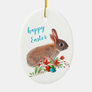 Adorno De Cerámica Feliz vacaciones de conejo de Pascua
