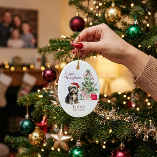 Adorno De Cerámica Feliz Woofmas Primera Navidad Mascota Cachorro Per