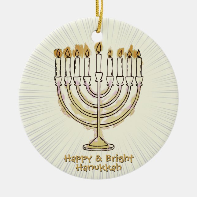 Adorno De Cerámica Feliz y brillante Hanukkah Lovely (Frente)