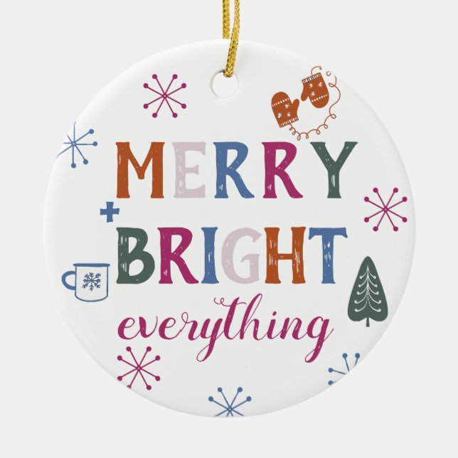 Adorno De Cerámica Feliz y brillante todo con Navidades fotográficos (Frente)