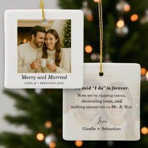 Adorno De Cerámica Feliz y matrimonio para la primera Navidad