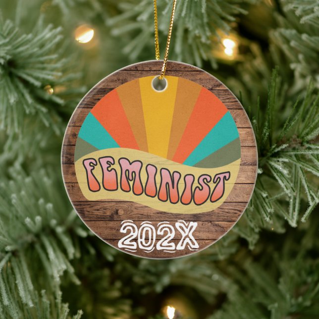 Adorno De Cerámica Feminista con Sunburst - Año y nombre Personalizad (Árbol)