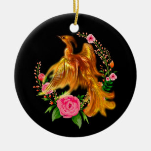 Adorno De Cerámica Fénix Floral Surge De La Fantasía De Los Fiery Ash