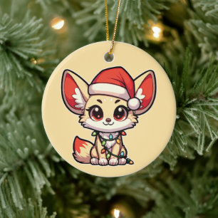 Adorno De Cerámica Fennec Merry Christmas Winter Animals Cute Fennecs