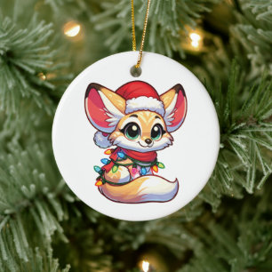 Adorno De Cerámica Fennec Merry Christmas Winter Animals Cute Fennecs