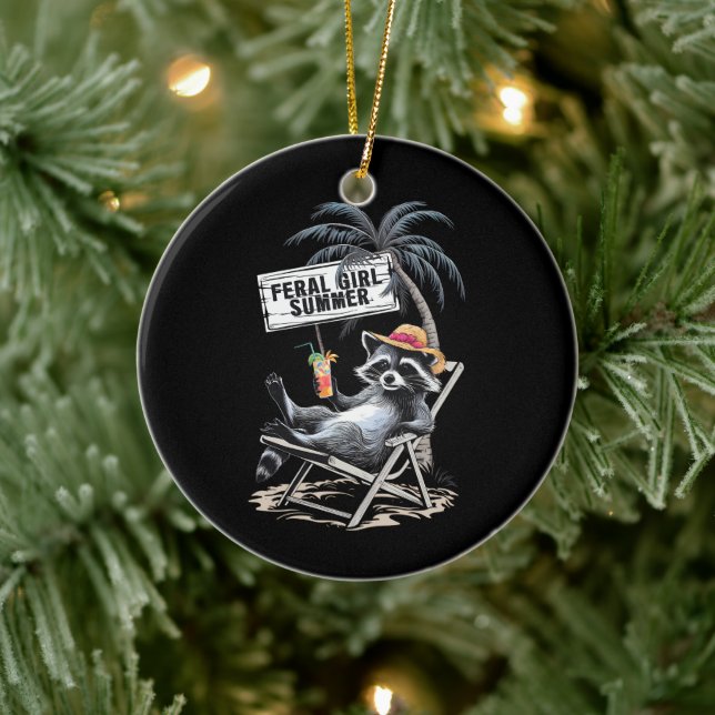 Adorno De Cerámica Feral Chica Summer Beach Funny Raccoon (Árbol)