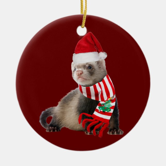 Adorno De Cerámica Ferret con Navidades Gorras Scaft (Frente)