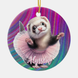 Adorno De Cerámica Ferret gracioso en un ballet de Tutu