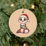 Adorno De Cerámica Ferret Merry Christmas Winter Animals Cute Ferrets<br><div class="desc">El Ferret para Navidades con luces de hadas. Animales divertidos con luces y gorras de amigos para las vacaciones. Los hurones son animales dulces y perfectos para los Navidades. Perfecto para sus hijos en la temporada de navidades.</div>