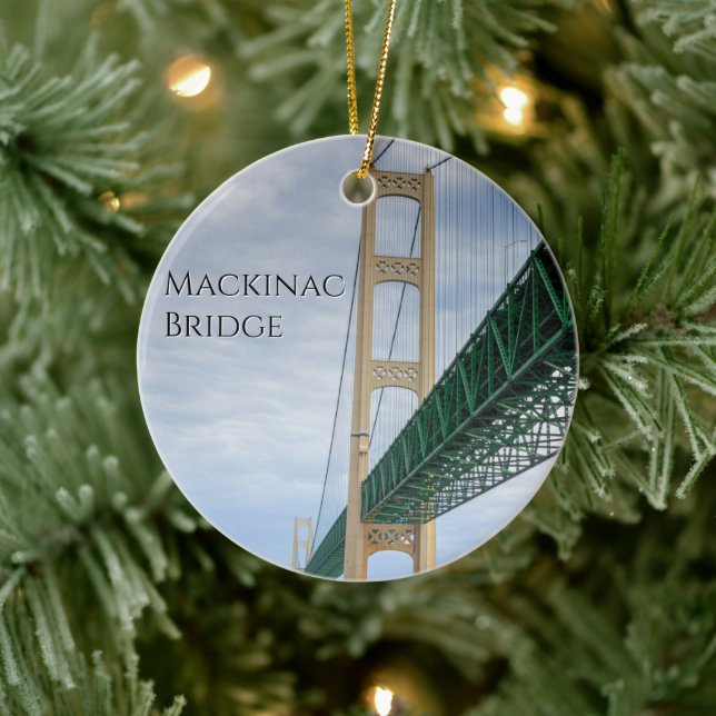 Adorno De Cerámica Ferry View Pictures of Mackinac Bridge (Árbol)