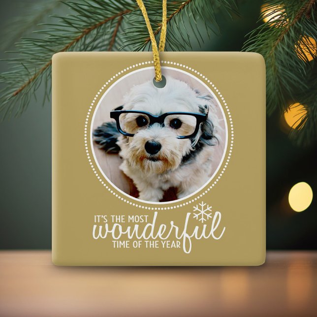 Adorno De Cerámica Festejo Fotos de Navidad Tarjeta de felicitación d (Photo Ornament with Gold Background)