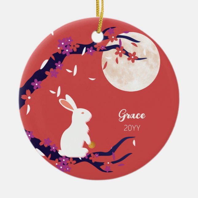 Adorno De Cerámica Festival de Mediados de Otoño Conejo de Luna Llena (Frente)