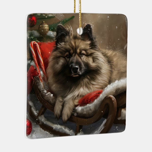 Adorno De Cerámica Festival de Navidades de perro de keeshond (Derecha)