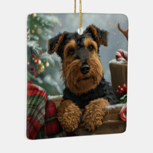 Adorno De Cerámica Festival Navideño del Perro Airedale