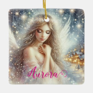Adorno De Cerámica Festive Girly Watercolor Ethereal Frost Snow Angel