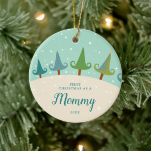 Adorno De Cerámica Festive Pine Trees Personalized 1st Xmas As Mommy