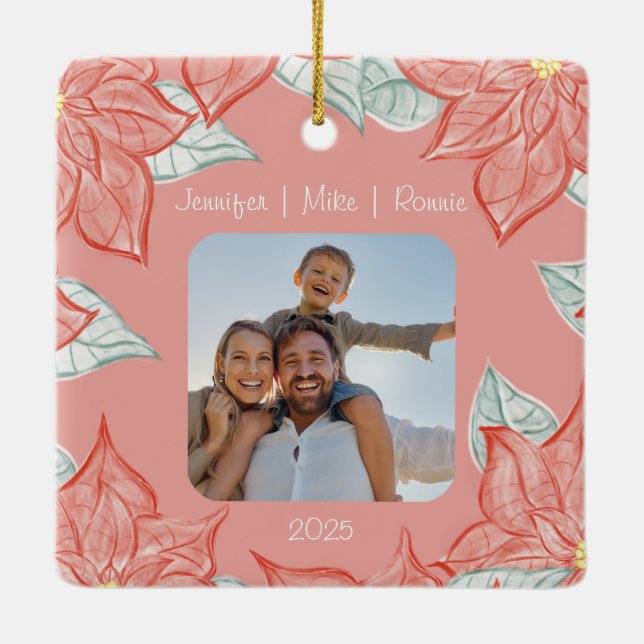 Adorno De Cerámica Festive Poinsettia Ornament  (Reverso)