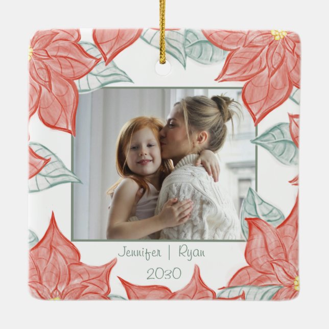 Adorno De Cerámica Festive Poinsettia Ornament (Reverso)