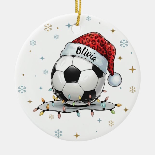 Adorno De Cerámica Festive Soccer Ball Holiday Design  (Frente)