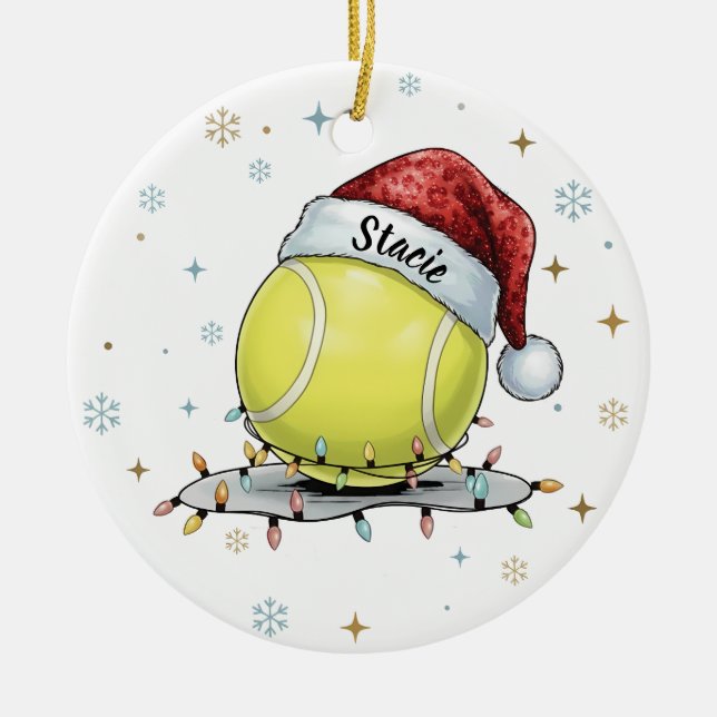 Adorno De Cerámica Festive Tennis Ball Holiday Design  (Frente)