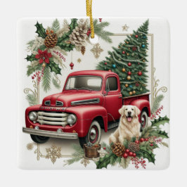 Adorno De Cerámica Festive Vintage Red Truck Christmas Tree Ornament