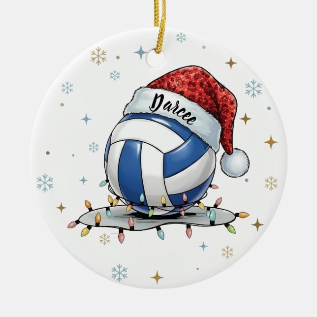 Adorno De Cerámica Festive Volleyball Holiday Design with Snowflakes  (Frente)