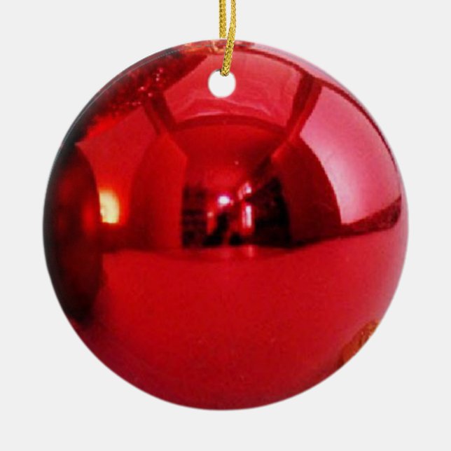 Adorno De Cerámica Festividad Adorable del Purpurina Rojo (Frente)