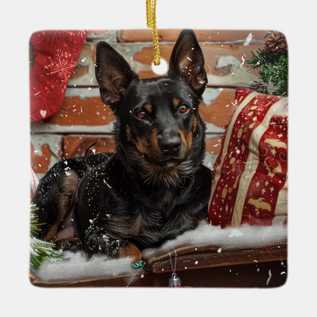 Adorno De Cerámica Festividad australiana de Navidades de perro Kelpi (Anverso)