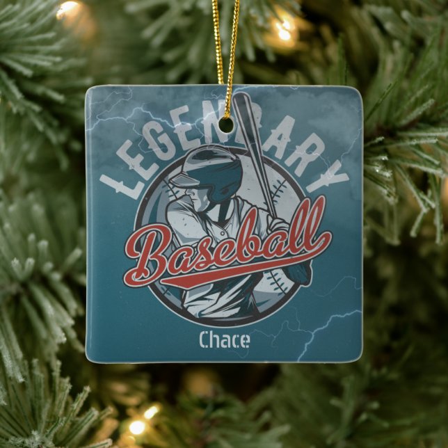Adorno De Cerámica Festividad azul del béisbol retro legendario (Árbol)