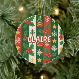 Adorno De Cerámica Festividad clásica Estrellas de rayas verdes rojas