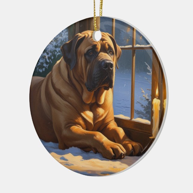 Adorno De Cerámica Festividad de bullmastiff con Navidades alumbrado  (Izquierda)