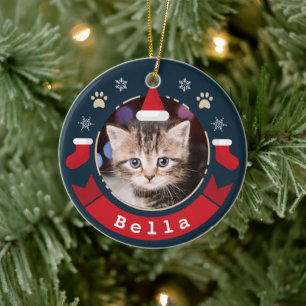 Adorno De Cerámica Festividad de foto de gato Mascota personalizada p