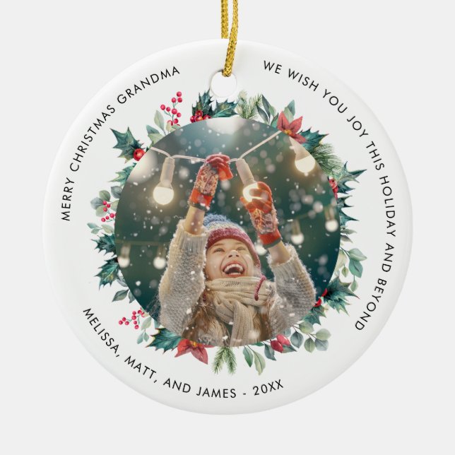 Adorno De Cerámica Festividad de foto de la abuela navideña (Frente)